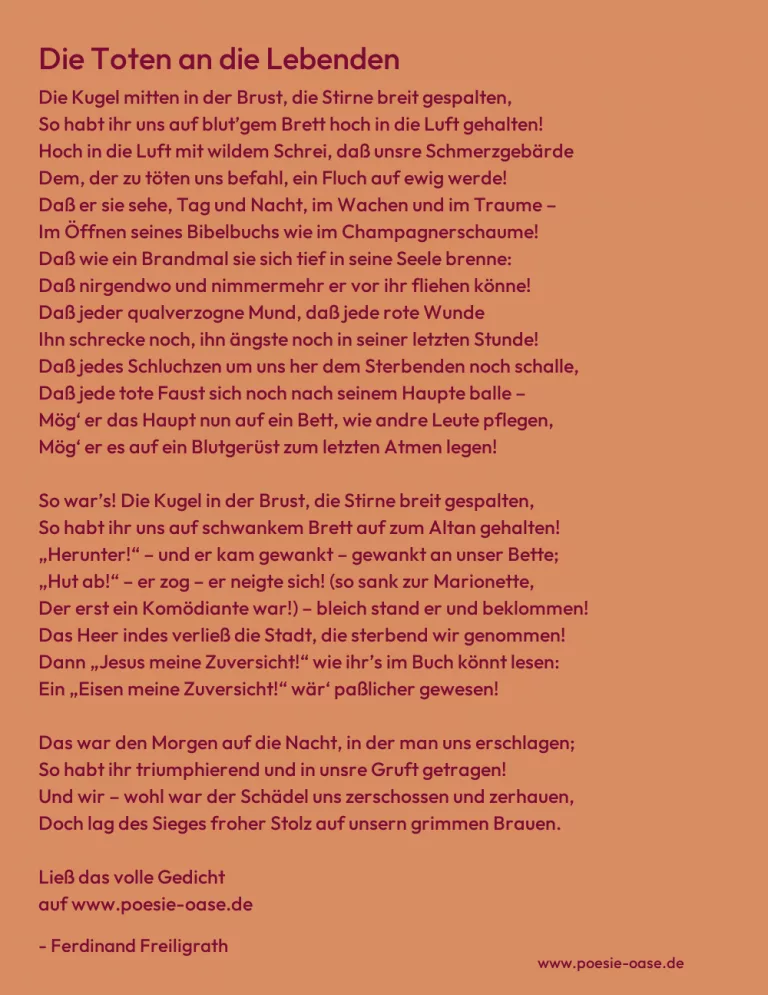 Die Toten an die Lebenden