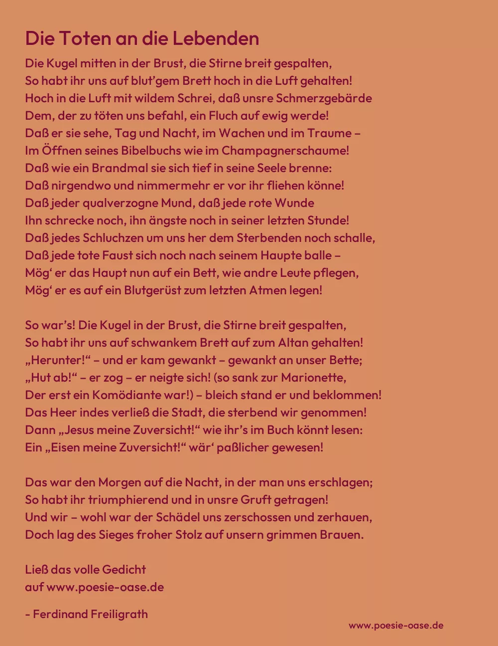 Gedicht: Die Toten an die Lebenden von Ferdinand Freiligrath
