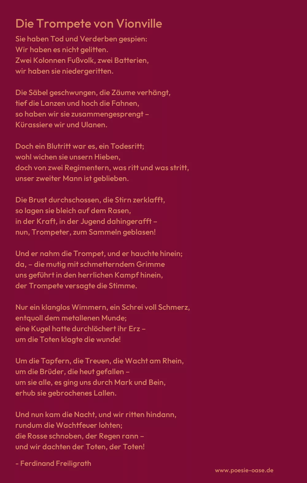 Gedicht: Die Trompete von Vionville von Ferdinand Freiligrath