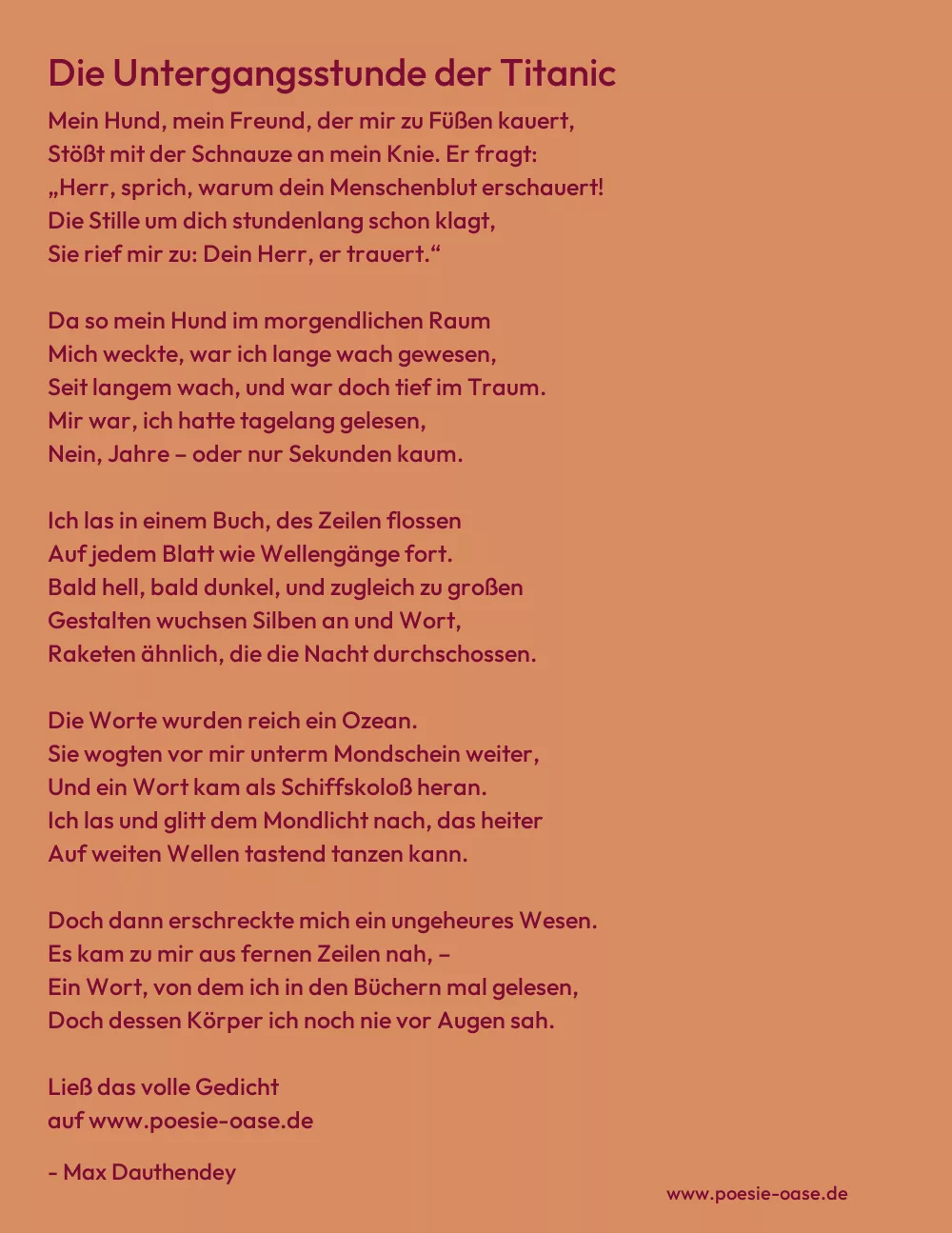 Gedicht: Die Untergangsstunde der Titanic von Max Dauthendey