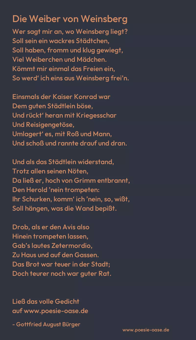 Gedicht: Die Weiber von Weinsberg von Gottfried August Bürger