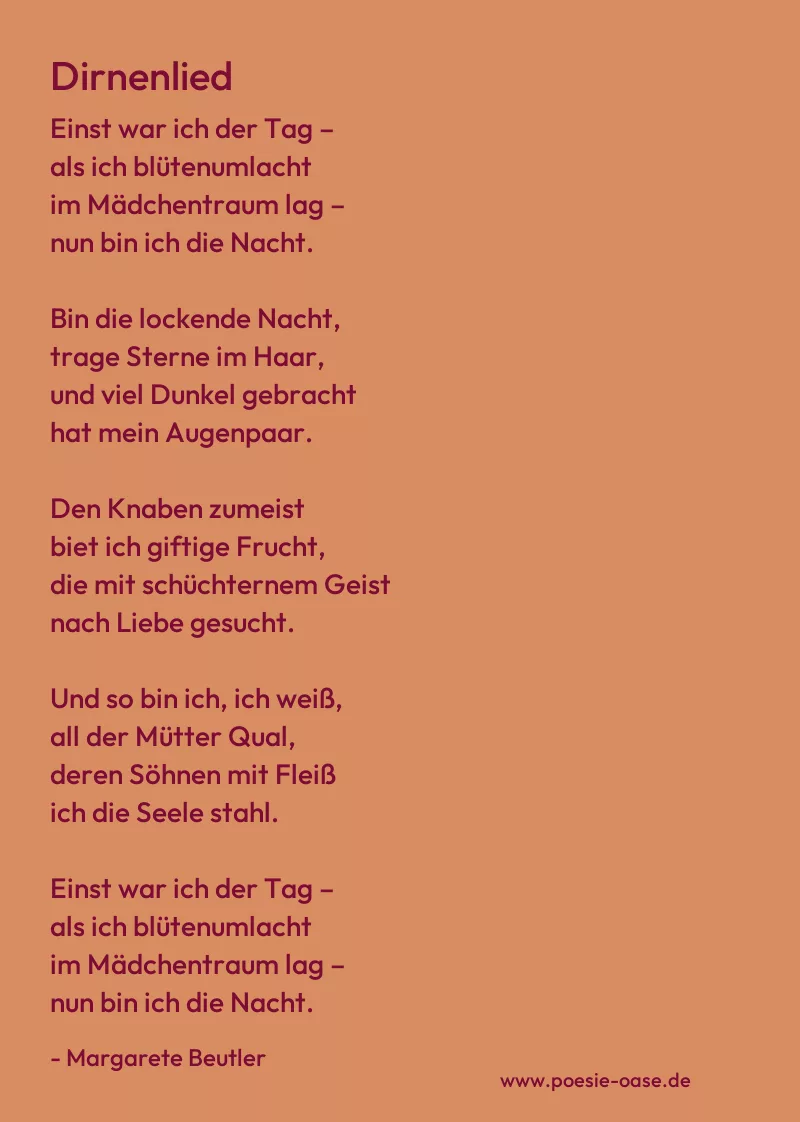 Gedicht: Dirnenlied von Margarete Beutler