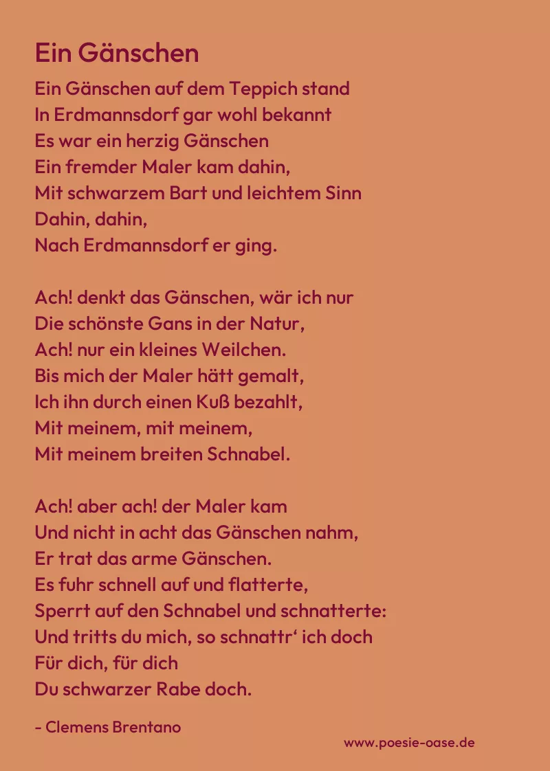 Gedicht: Ein Gänschen von Clemens Brentano