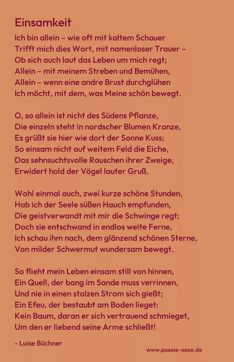 Gedicht: Einsamkeit von Luise Büchner