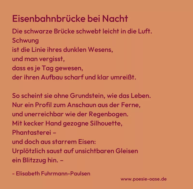 Gedicht: Eisenbahnbrücke bei Nacht von Elisabeth Fuhrmann-Paulsen