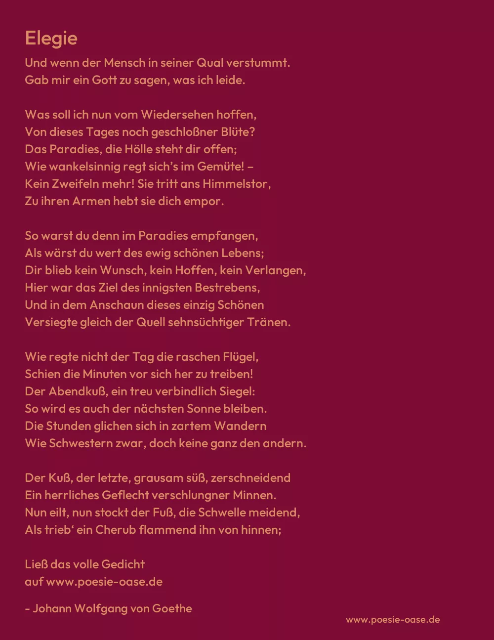 Gedicht: Elegie von Johann Wolfgang von Goethe