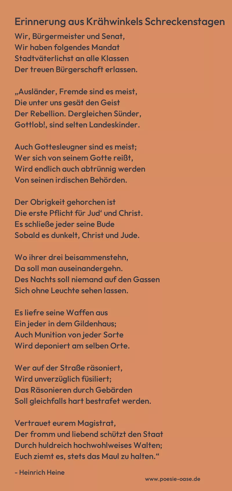 Gedicht: Erinnerung aus Krähwinkels Schreckenstagen von Heinrich Heine