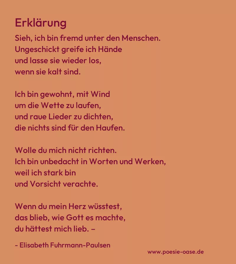Gedicht: Erklärung von Elisabeth Fuhrmann-Paulsen