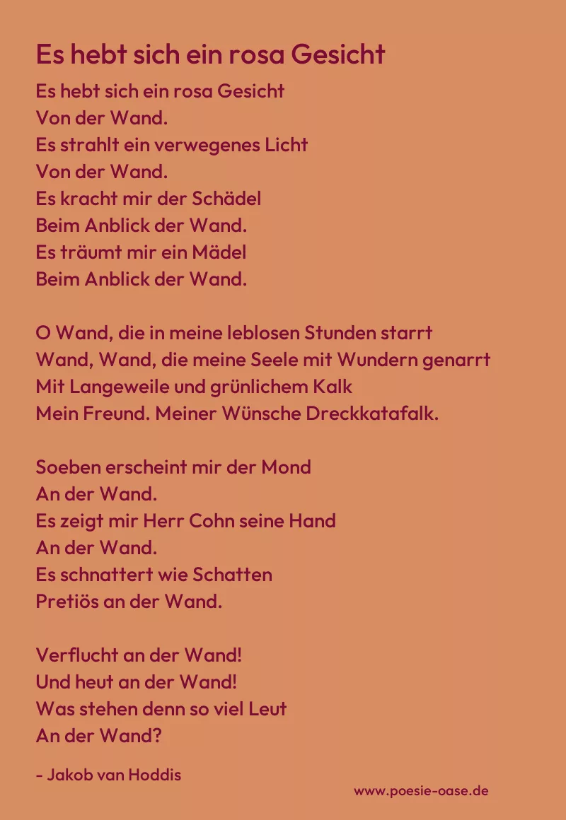 Gedicht: Es hebt sich ein rosa Gesicht von Jakob van Hoddis