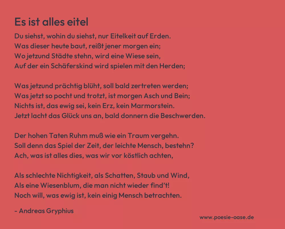 Gedicht: Es ist alles eitel von Andreas Gryphius