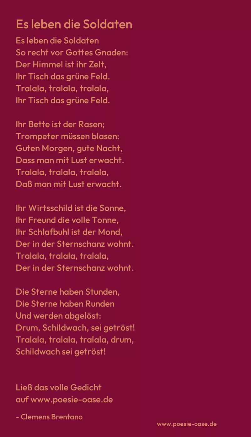 Gedicht: Es leben die Soldaten von Clemens Brentano