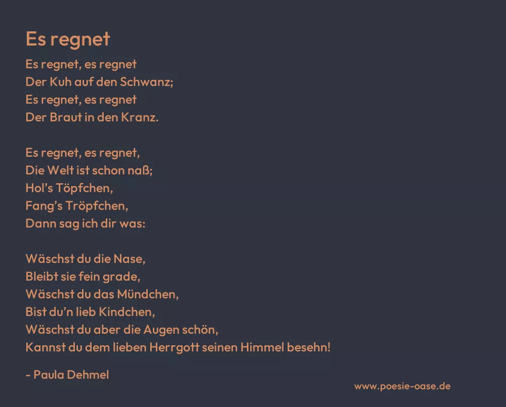 Gedicht: Es regnet von Paula Dehmel
