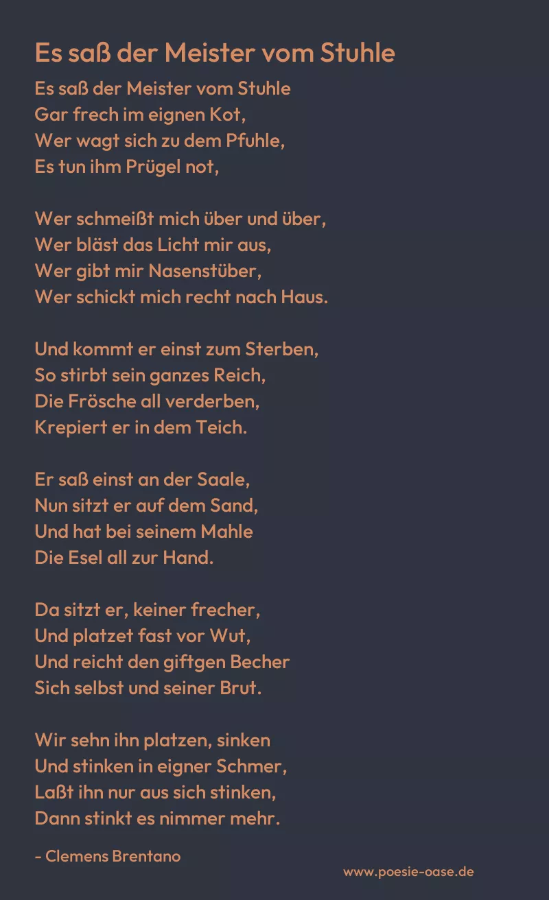 Gedicht: Es saß der Meister vom Stuhle von Clemens Brentano