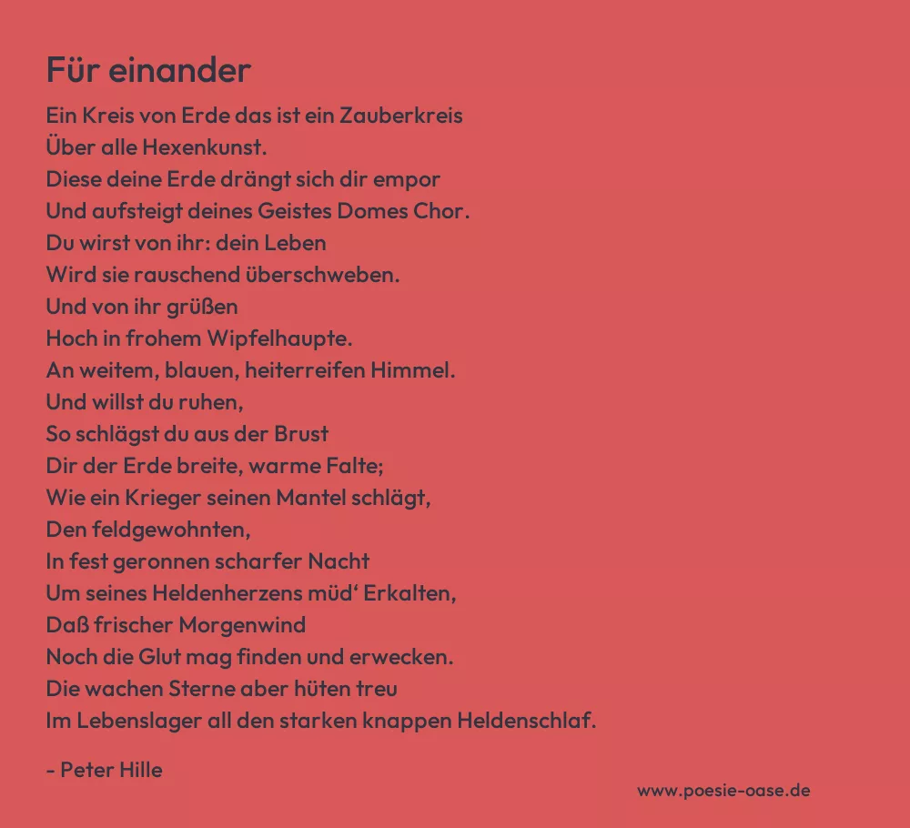Gedicht: Für einander von Peter Hille