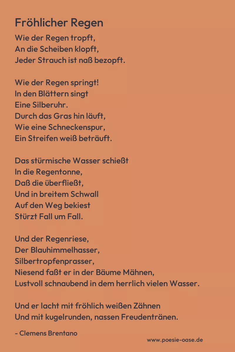 Gedicht: Fröhlicher Regen von Clemens Brentano