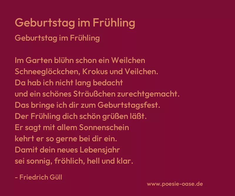 Gedicht: Geburtstag im Frühling von Friedrich Güll
