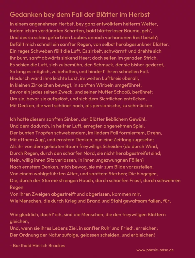 Gedanken bey dem Fall der Blätter im Herbst