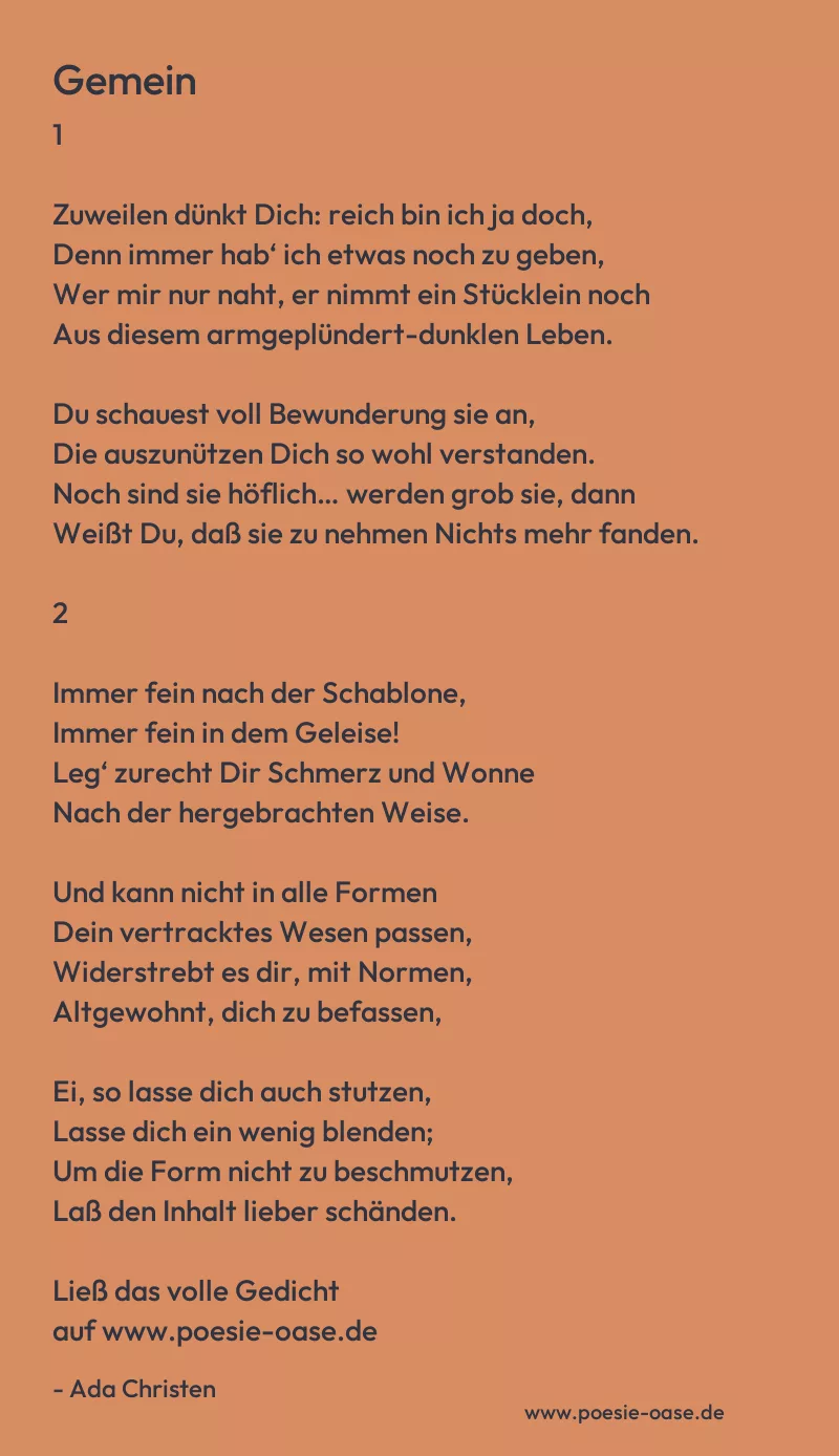Gedicht: Gemein von Ada Christen