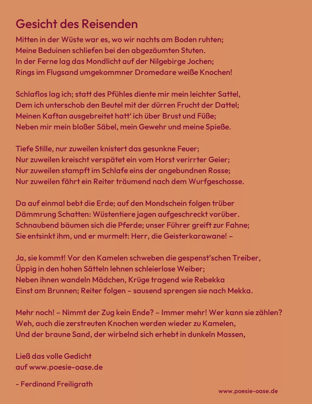 Gedicht: Gesicht des Reisenden von Ferdinand Freiligrath