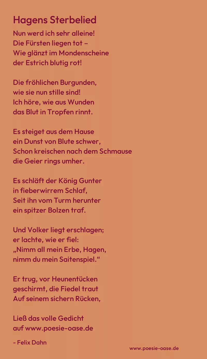 Gedicht: Hagens Sterbelied von Felix Dahn