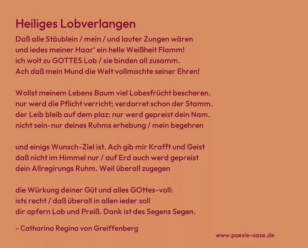 Gedicht: Heiliges Lobverlangen von Catharina Regina von Greiffenberg