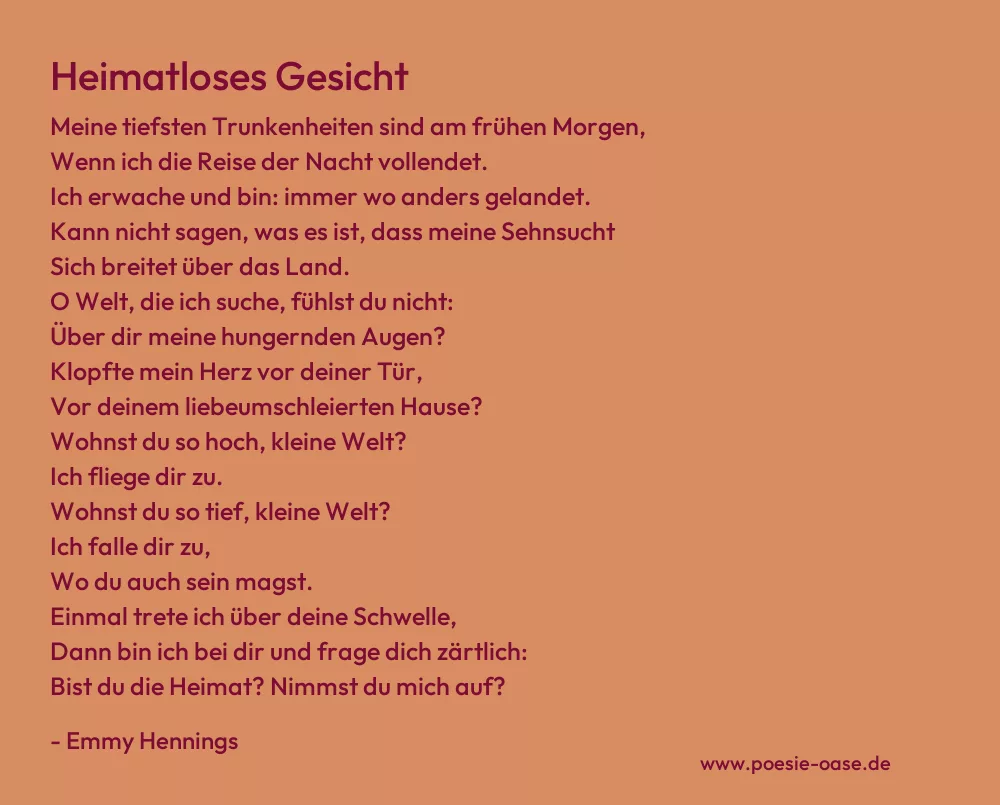 Gedicht: Heimatloses Gesicht von Emmy Hennings