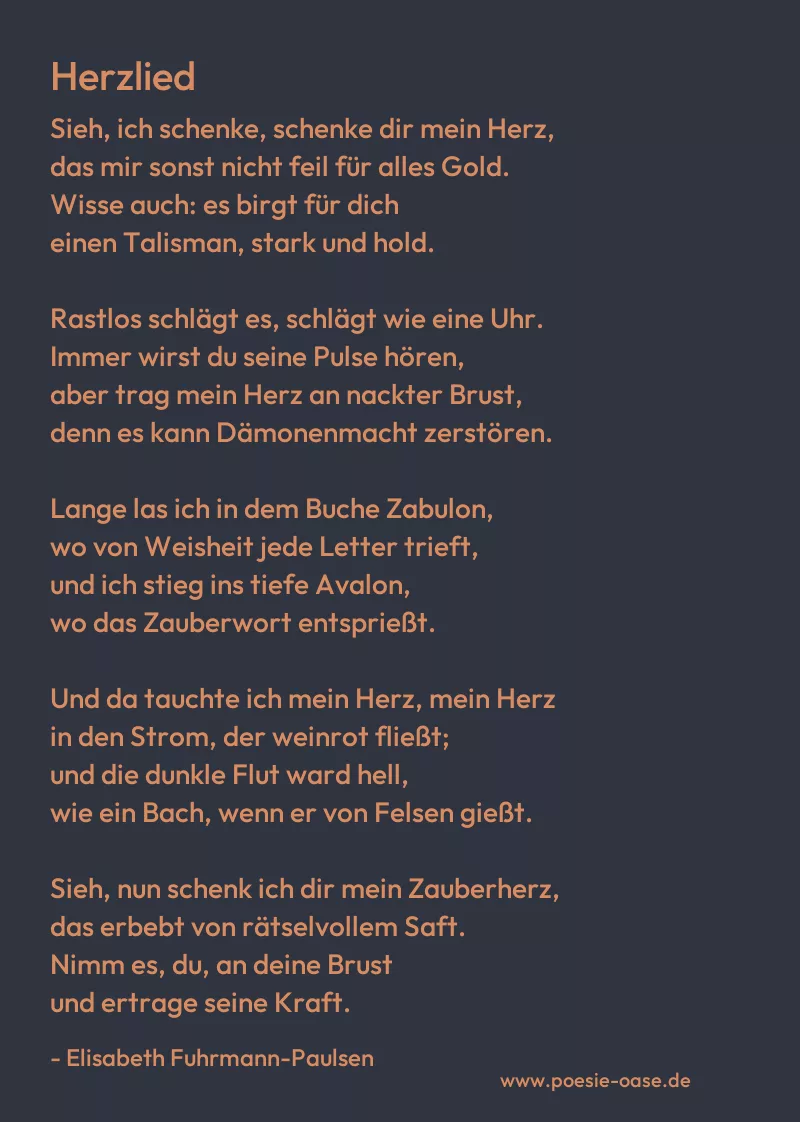 Gedicht: Herzlied von Elisabeth Fuhrmann-Paulsen