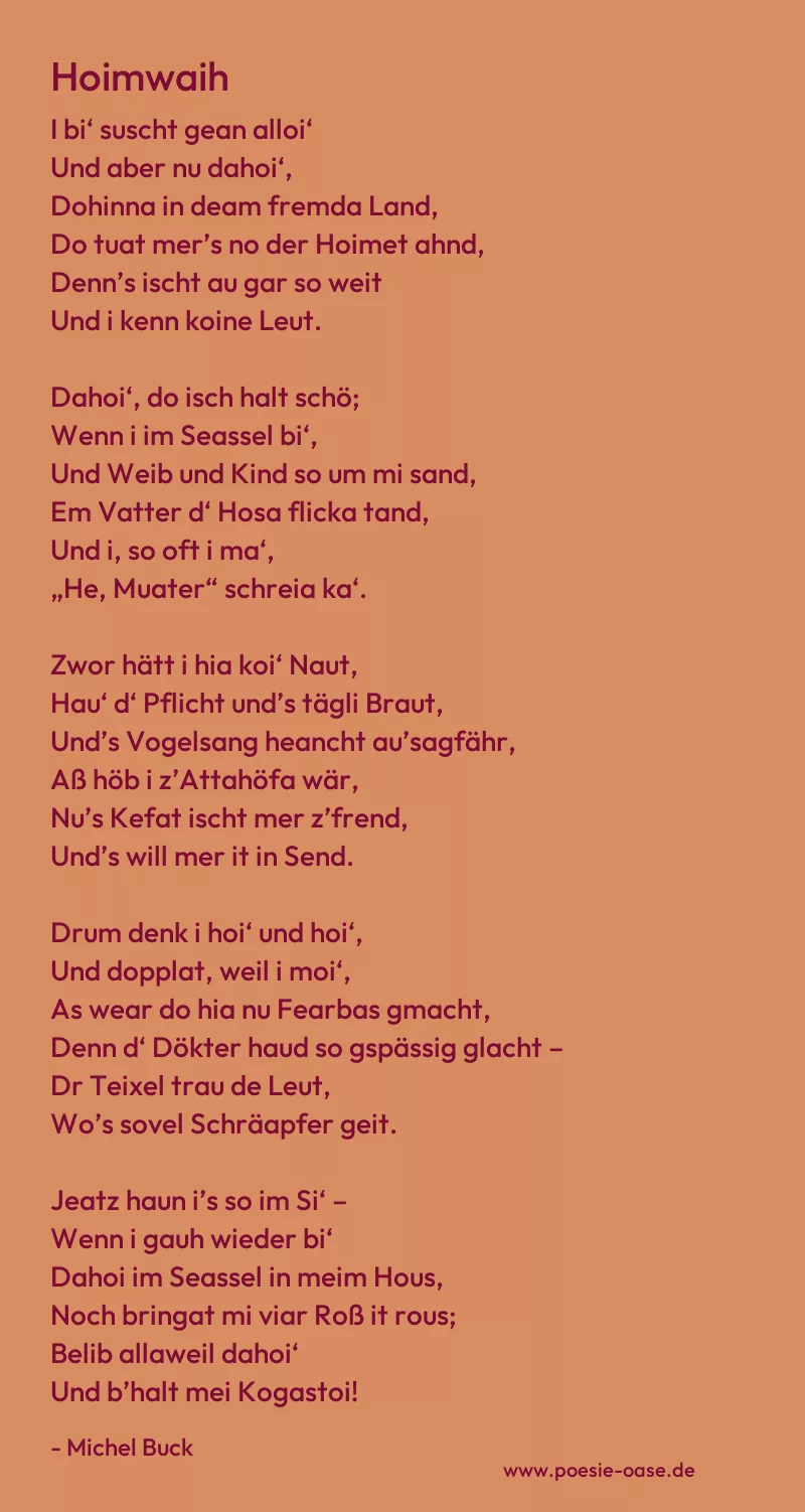 Gedicht: Hoimwaih von Michel Buck