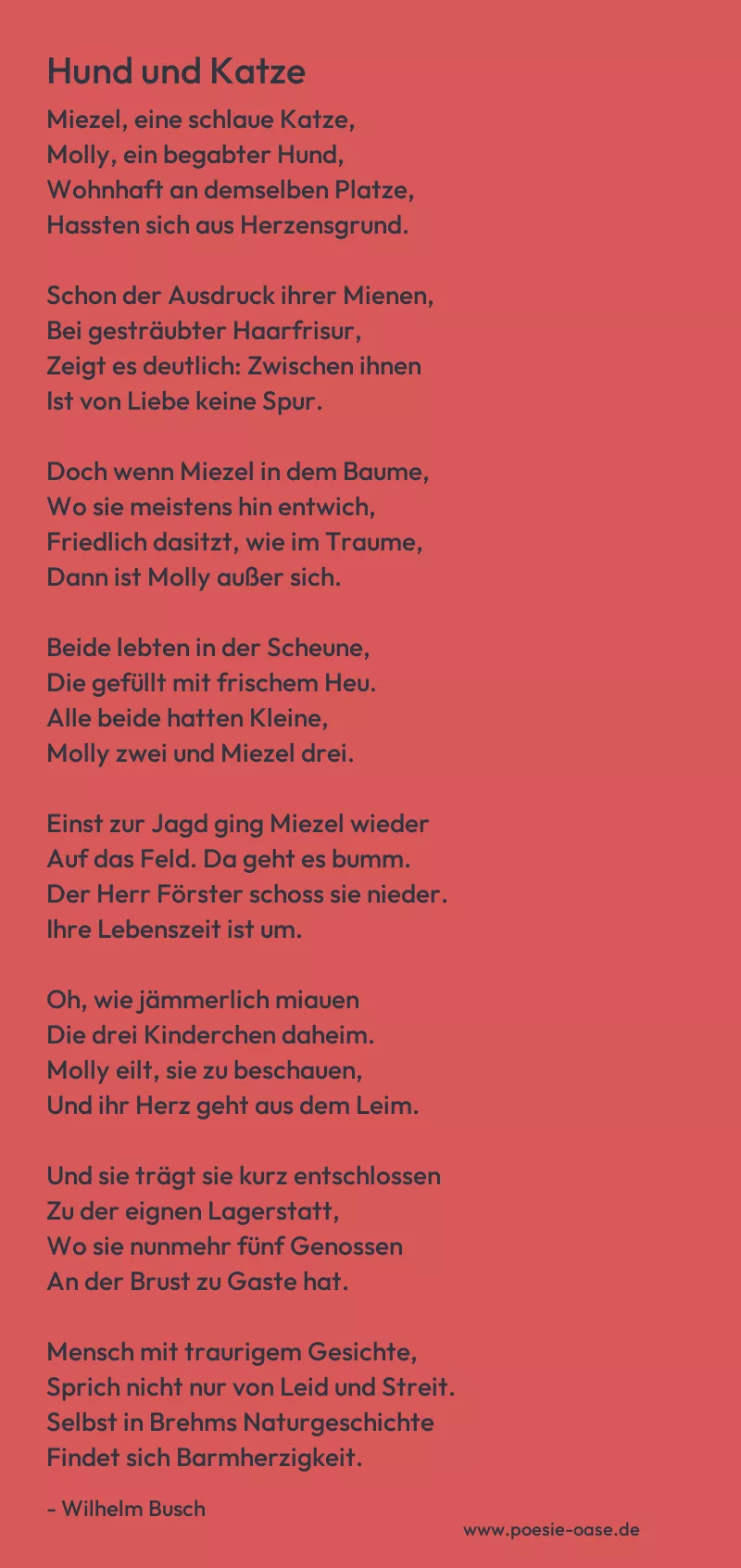 Gedicht: Hund und Katze von Wilhelm Busch