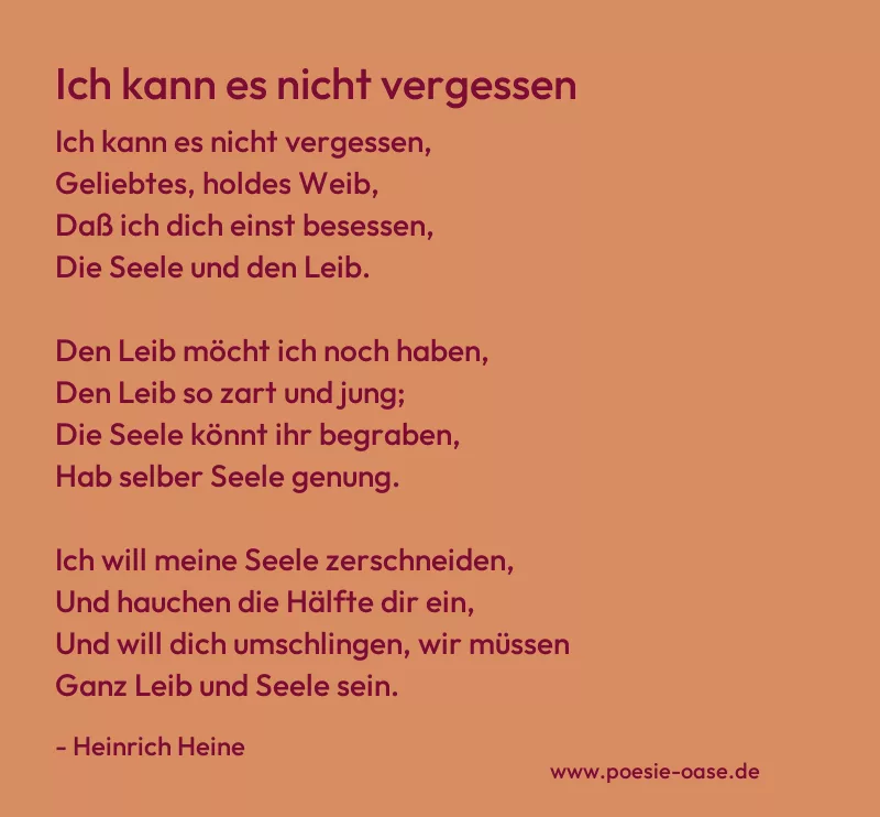 Gedicht: Ich kann es nicht vergessen von Heinrich Heine