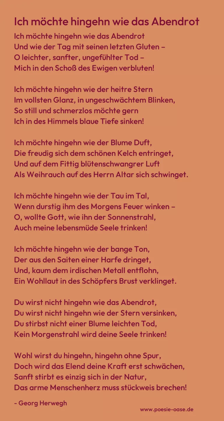 Ich möchte hingehn wie das Abendrot