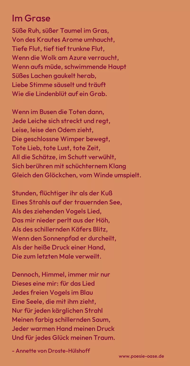 Gedicht: Im Grase von Annette von Droste-Hülshoff