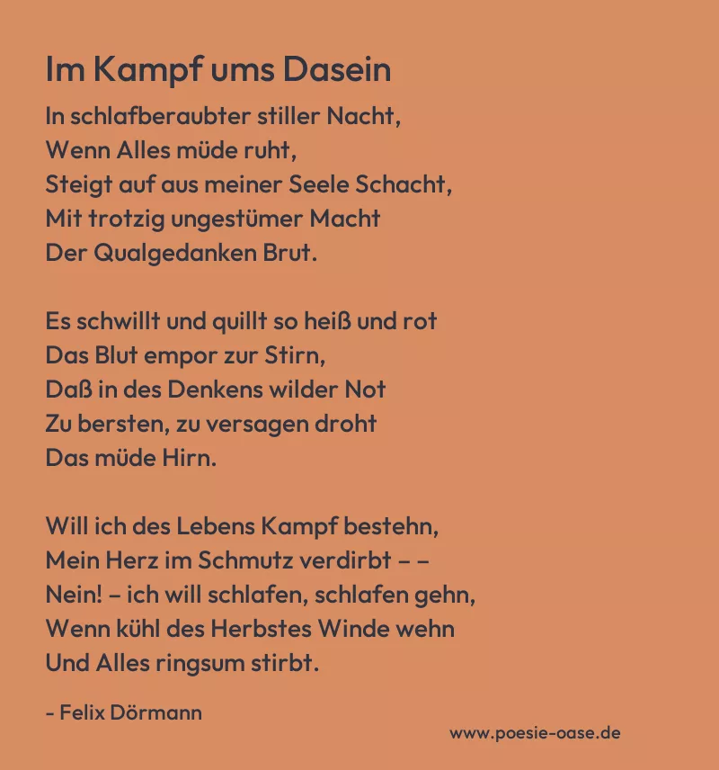 Gedicht: Im Kampf ums Dasein von Felix Dörmann