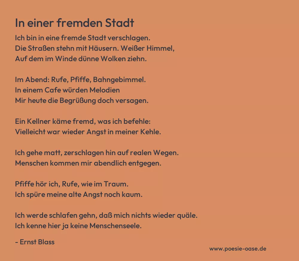 Gedicht: In einer fremden Stadt von Ernst Blass