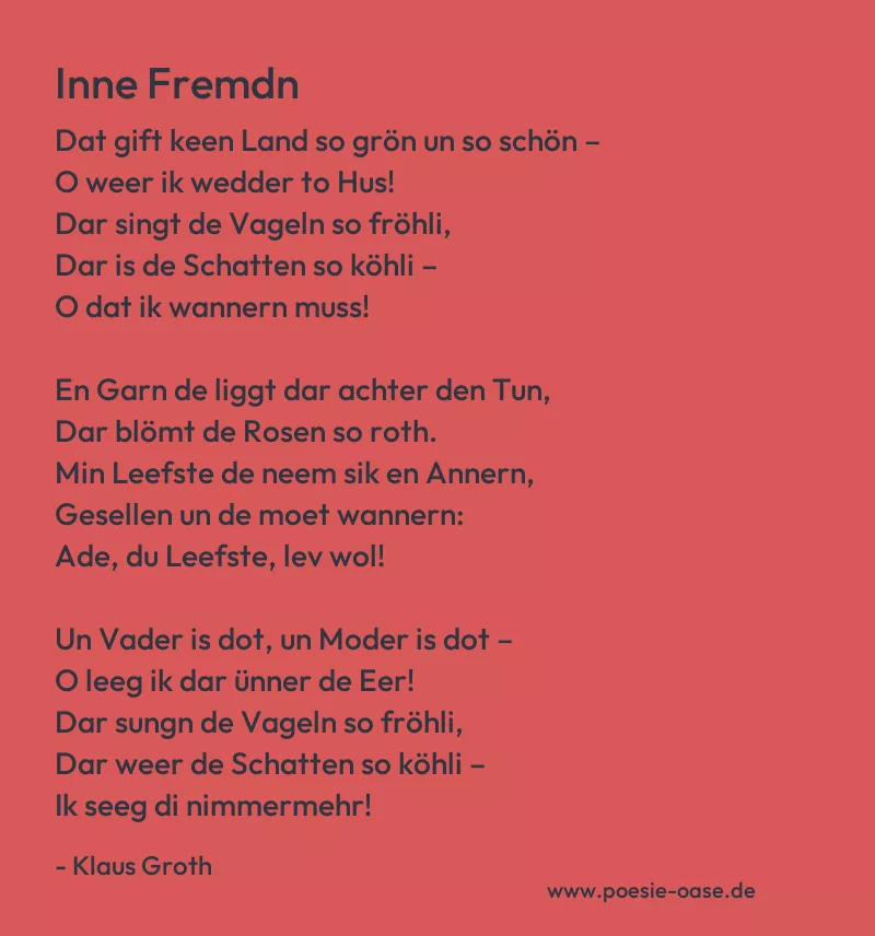Gedicht: Inne Fremdn von Klaus Groth