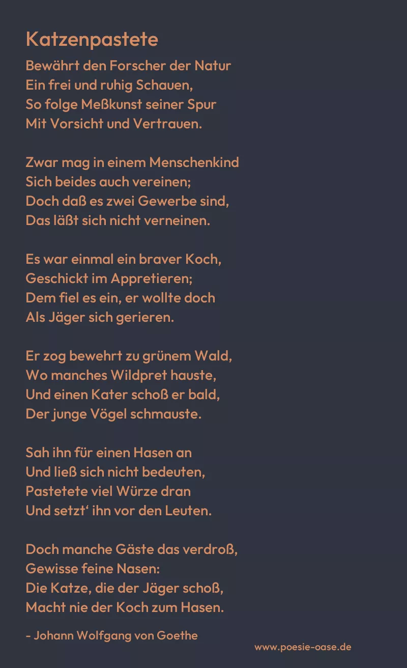Gedicht: Katzenpastete von Johann Wolfgang von Goethe