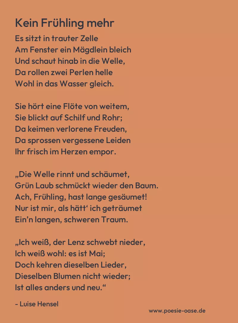 Gedicht: Kein Frühling mehr von Luise Hensel