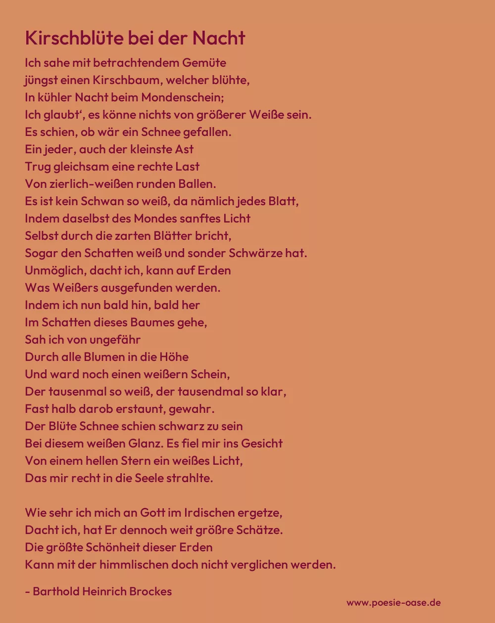 Gedicht: Kirschblüte bei der Nacht von Barthold Heinrich Brockes