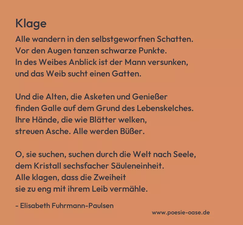 Gedicht: Klage von Elisabeth Fuhrmann-Paulsen