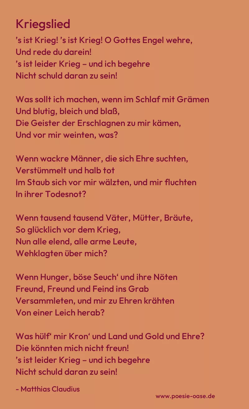 Gedicht: Kriegslied von Matthias Claudius