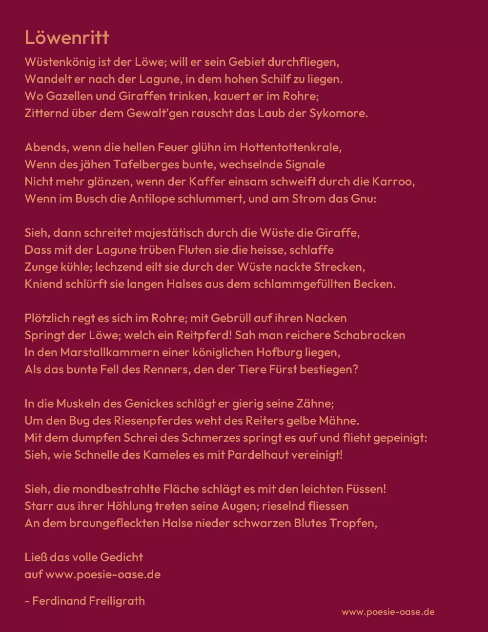 Gedicht: Löwenritt von Ferdinand Freiligrath