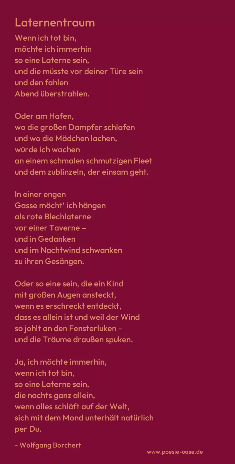 Gedicht: Laternentraum von Wolfgang Borchert