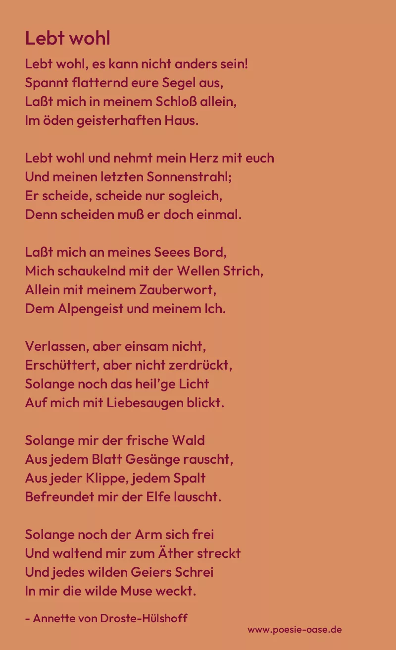 Gedicht: Lebt wohl von Annette von Droste-Hülshoff