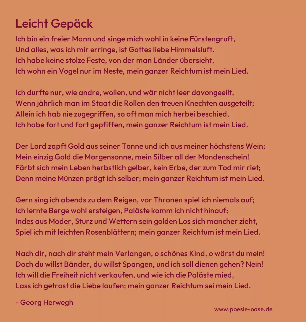 Gedicht: Leicht Gepäck von Georg Herwegh