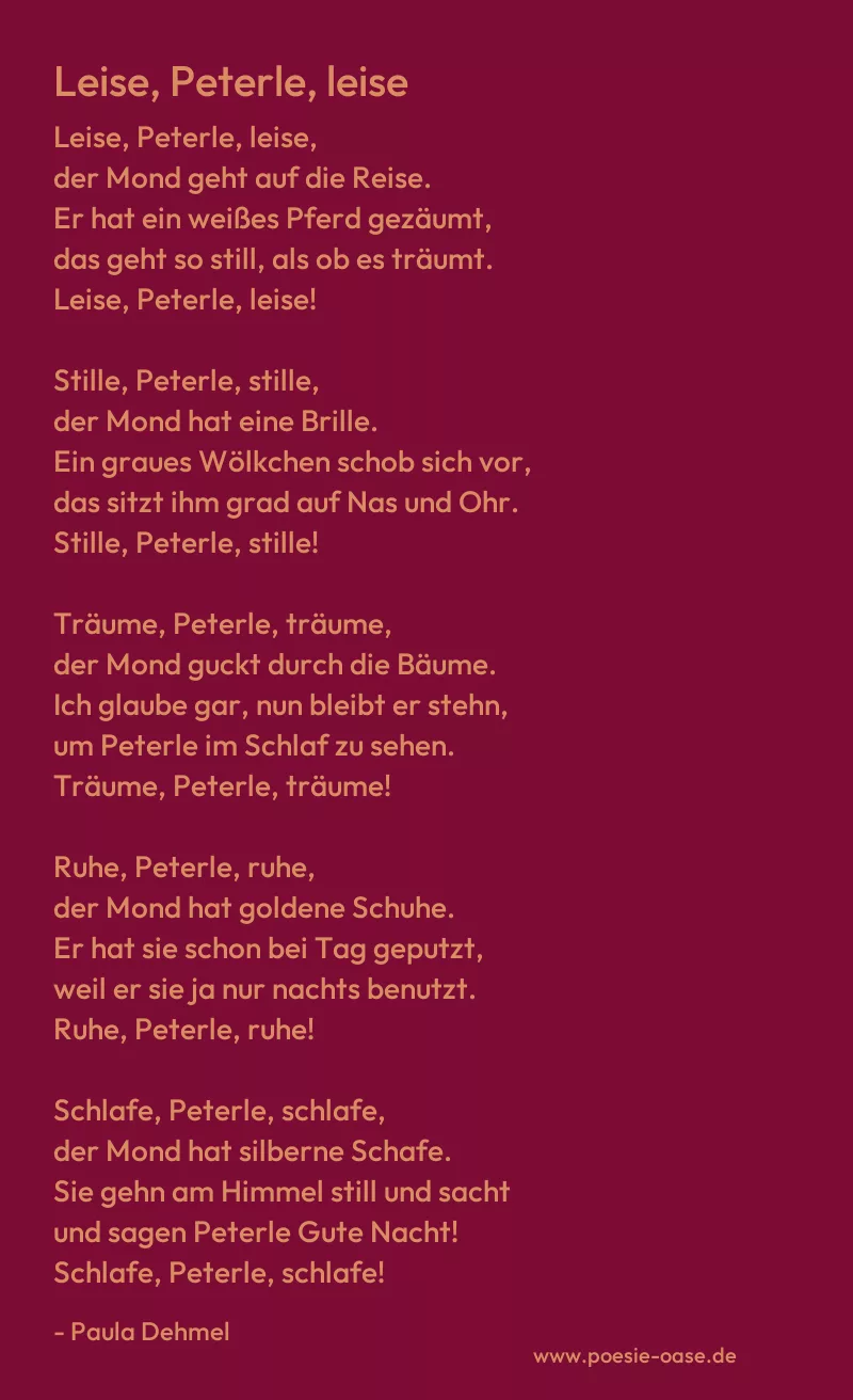Gedicht: Leise, Peterle, leise von Paula Dehmel