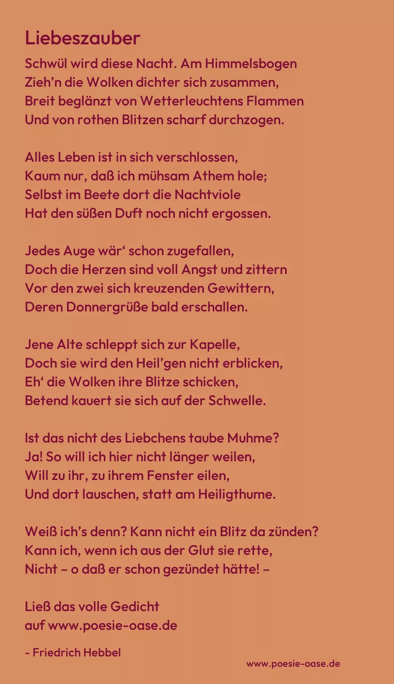 Gedicht: Liebeszauber von Friedrich Hebbel
