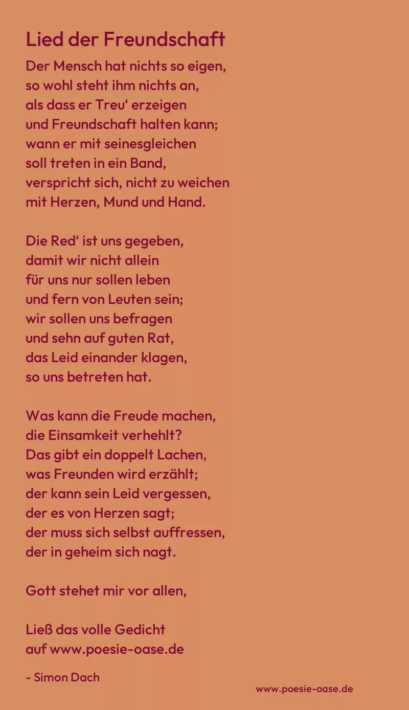 Gedicht: Lied der Freundschaft von Simon Dach