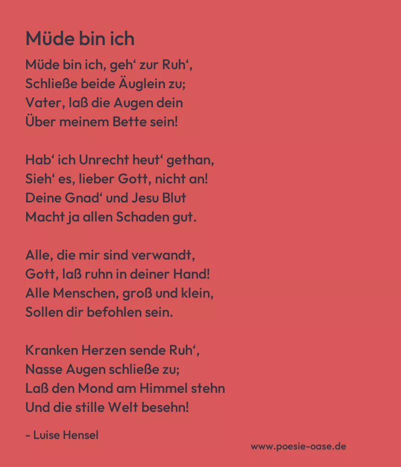 Gedicht: Müde bin ich von Luise Hensel