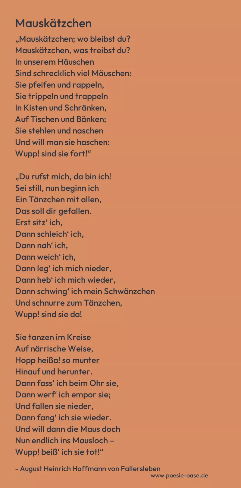 Gedicht: Mauskätzchen von August Heinrich Hoffmann von Fallersleben