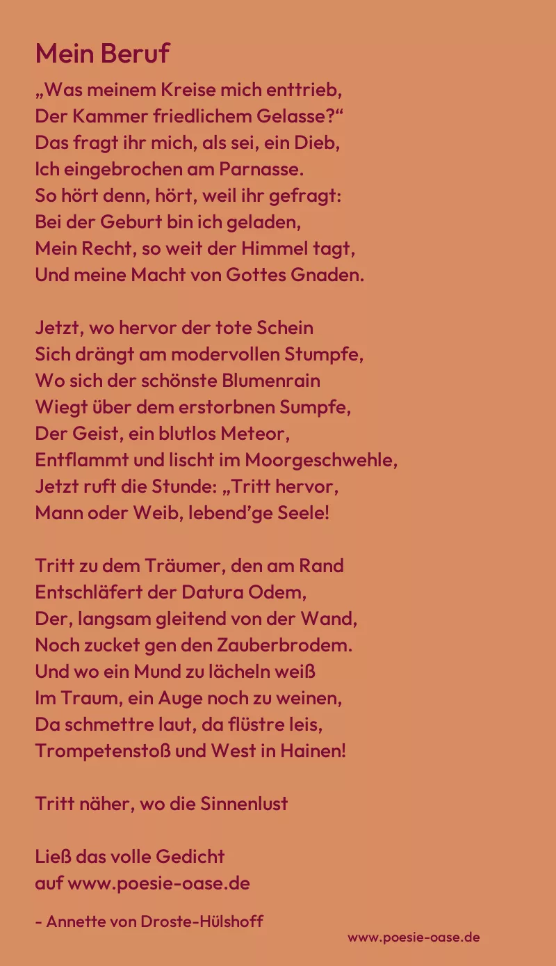 Gedicht: Mein Beruf von Annette von Droste-Hülshoff